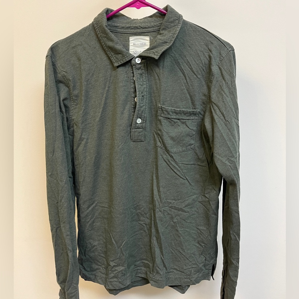 Billy Reid green polo - long sleeve - medium